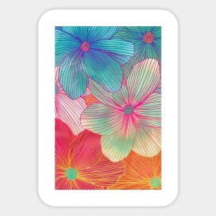 Between the Lines 2 - tropical flowers in purple, pink, blue & orange Sticker